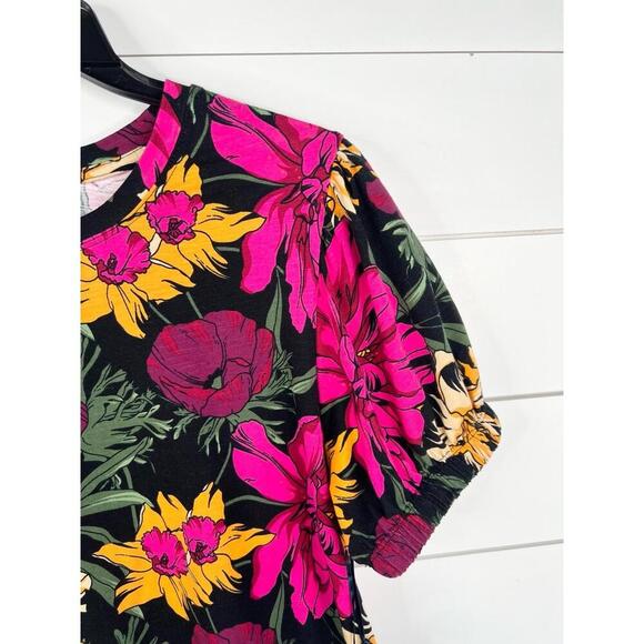 RACHEL Rachel Roy Floral Print Short Sleeve Top Size M Puff Sleeve - Picture 5 of 11